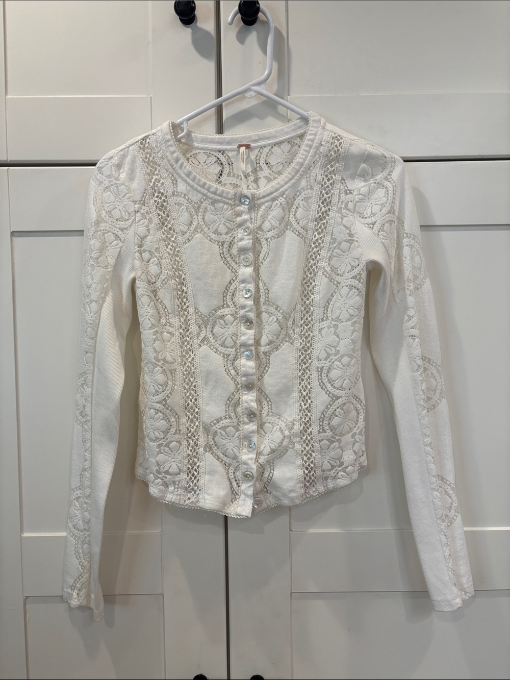 Free People White Lace Button-Front Women's Top